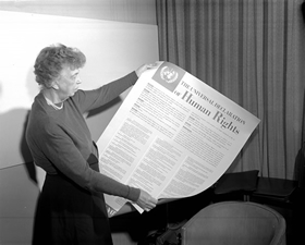 Mrs. Eleanor Roosevelt, (United States) holding a Declaration of Human Rights © UN Photo